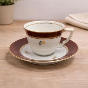 Condol Tea Cup and Saucer Maroon Gold Floral Vintage Set